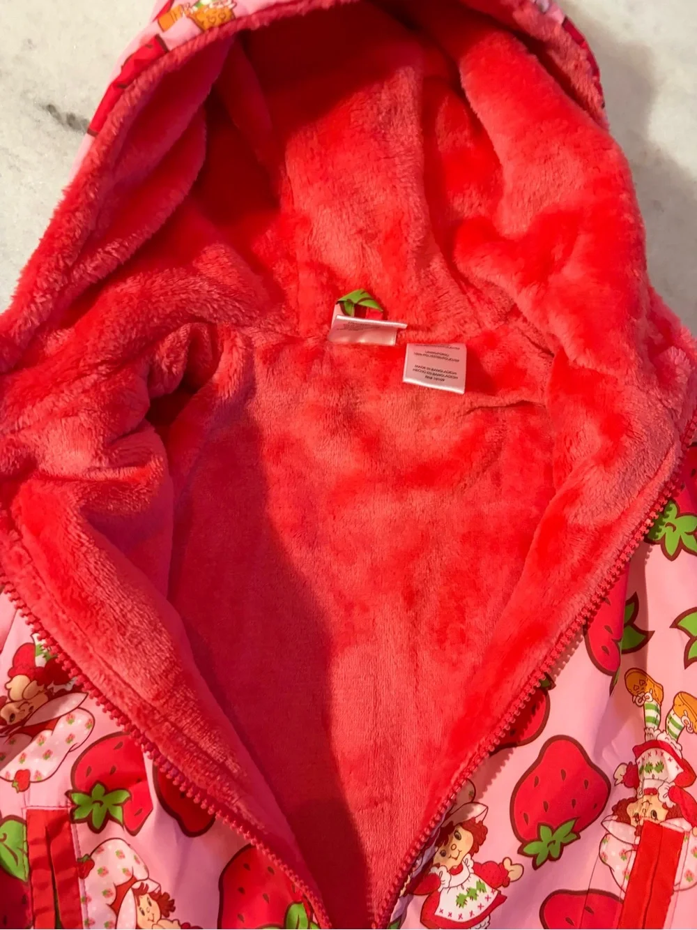 Strawberry Print Pink Kids Hooded Jacket